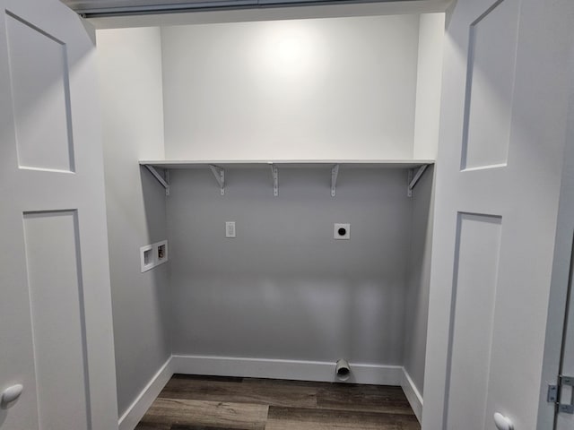 washroom with dark wood-type flooring, electric dryer hookup, and washer hookup