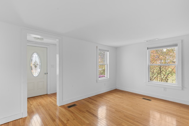 foyer featuring plenty of natural light and light hardwood / wood-style flooring