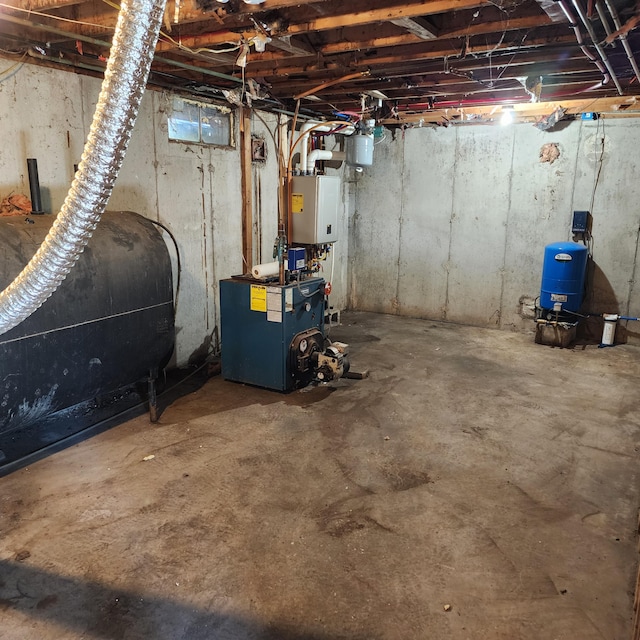 basement featuring water heater