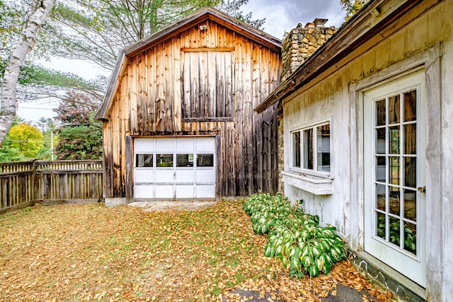 garage with wood walls