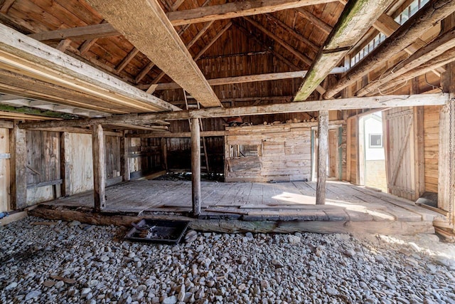 miscellaneous room featuring lofted ceiling