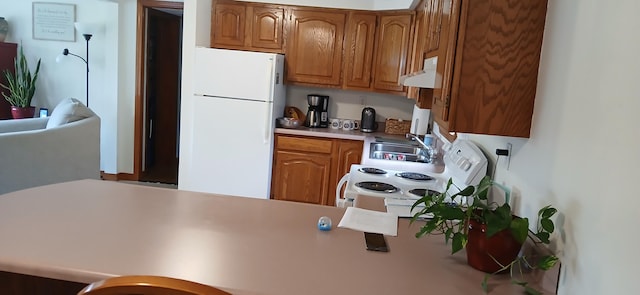 kitchen with white appliances, sink, and exhaust hood