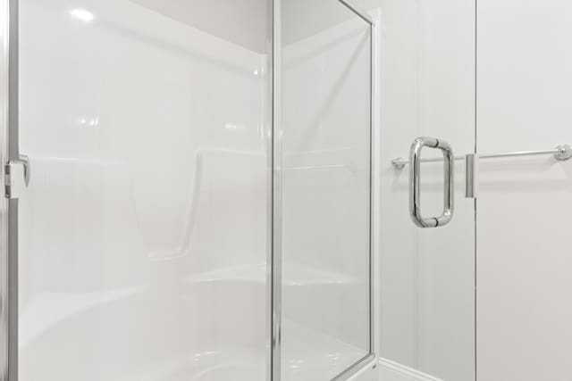 bathroom featuring a shower with shower door