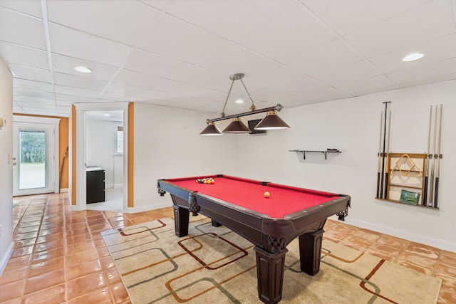 game room with pool table and tile patterned floors