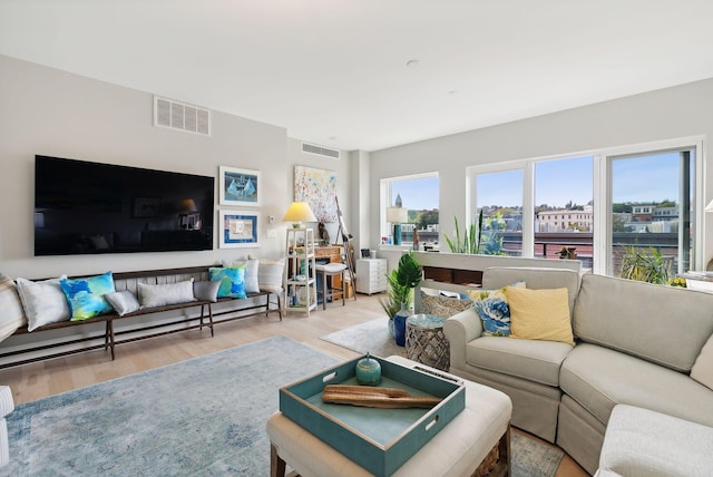 living room featuring light hardwood / wood-style flooring