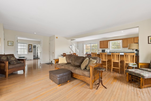 living room featuring light wood-type flooring