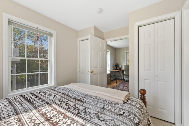 bedroom with multiple closets