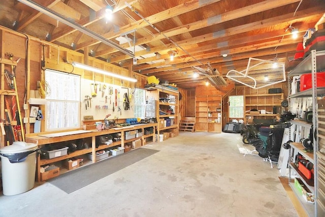 basement featuring a workshop area