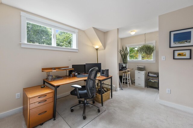 office area featuring light carpet and a healthy amount of sunlight