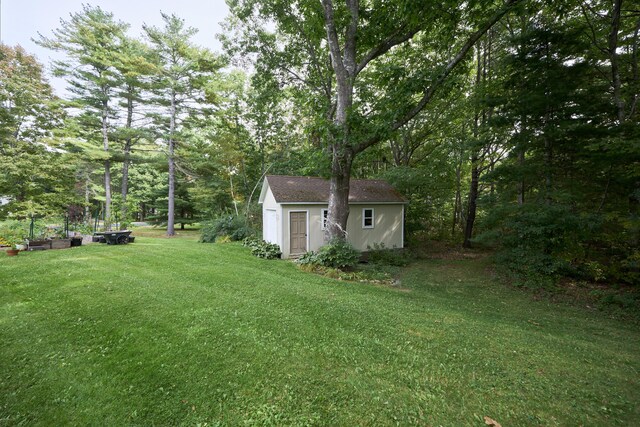 view of yard featuring a shed