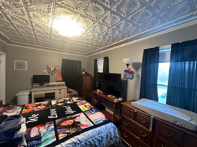 bedroom with crown molding