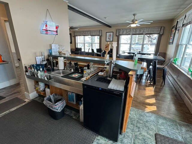 kitchen featuring sink, ceiling fan, and hardwood / wood-style flooring