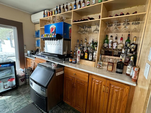 bar with dark tile patterned flooring