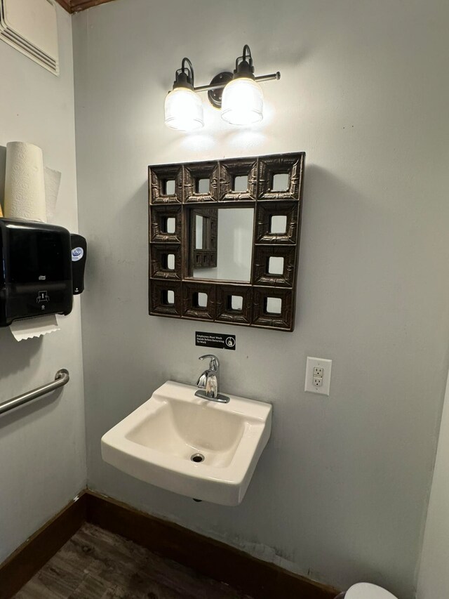 bathroom with wood-type flooring and sink