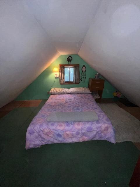bedroom featuring lofted ceiling