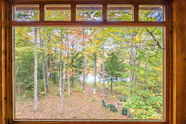 interior space with a water view