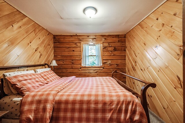 11 Goss Pond Rd, Bethel, ME 04217 - carpeted bedroom featuring wooden walls