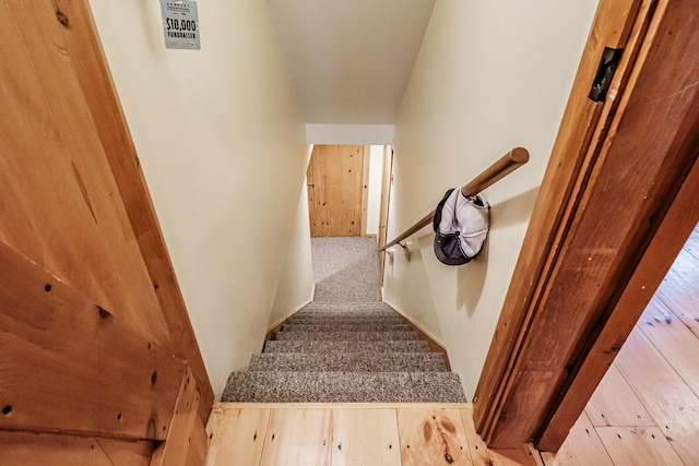 stairs with hardwood / wood-style flooring