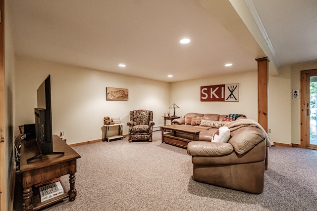 living room featuring carpet