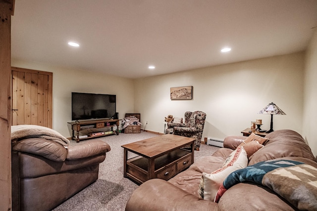 11 Goss Pond Rd, Bethel, ME 04217 - carpeted living room featuring baseboard heating and recessed lighting