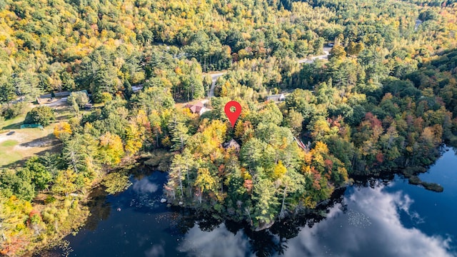 11 Goss Pond Rd, Bethel, ME 04217 - aerial overview of property's location featuring a heavily wooded area and a nearby body of water