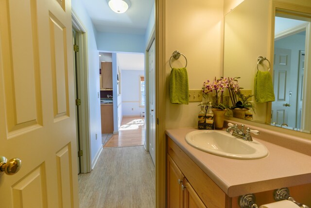 bathroom with vanity and wood finished floors