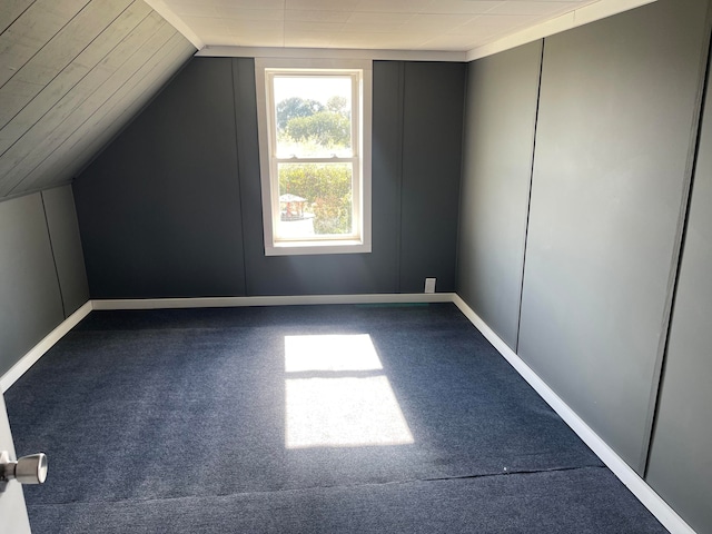 additional living space with lofted ceiling and carpet flooring