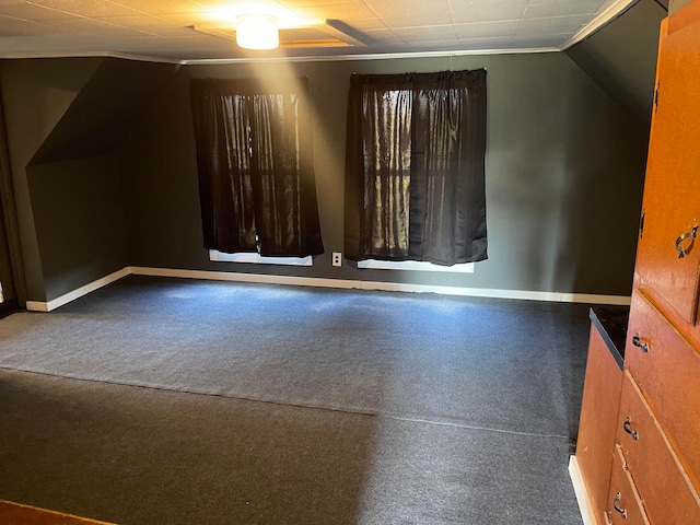 additional living space with carpet and vaulted ceiling