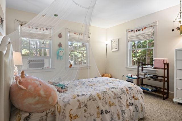 carpeted bedroom featuring cooling unit