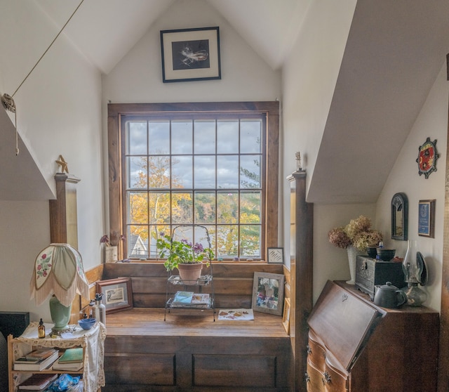 office space featuring lofted ceiling