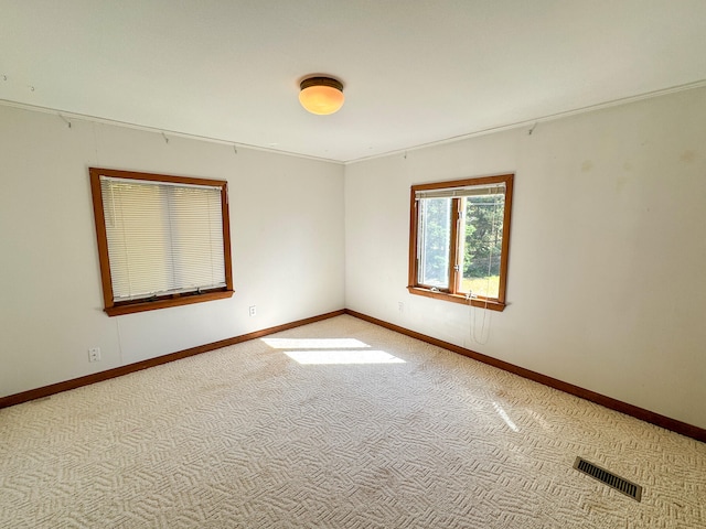 carpeted spare room featuring ornamental molding