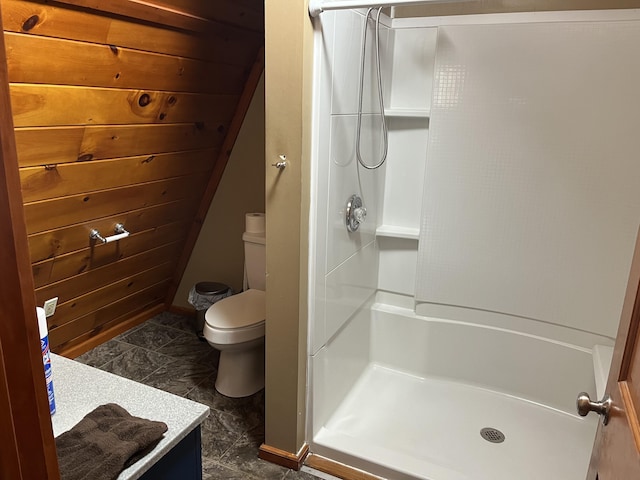 473 Wolfboro Rd, Stetson, ME 04488 - bathroom featuring a stall shower, toilet, and vanity