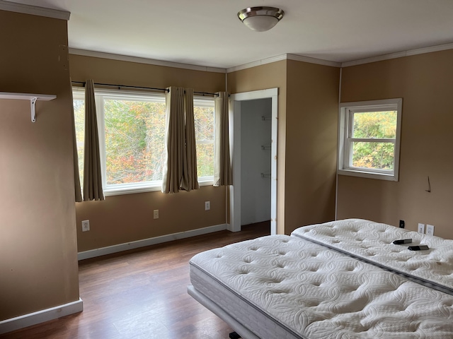 473 Wolfboro Rd, Stetson, ME 04488 - bedroom featuring ornamental molding, wood finished floors, and baseboards