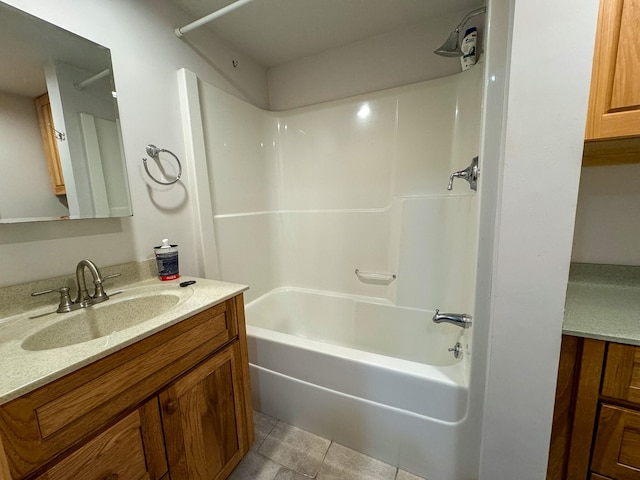 bathroom featuring tile patterned flooring, shower / bathtub combination, and vanity