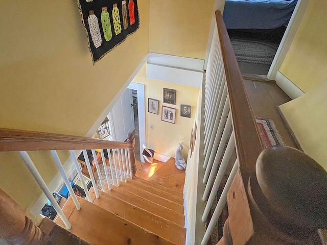 staircase featuring hardwood / wood-style flooring