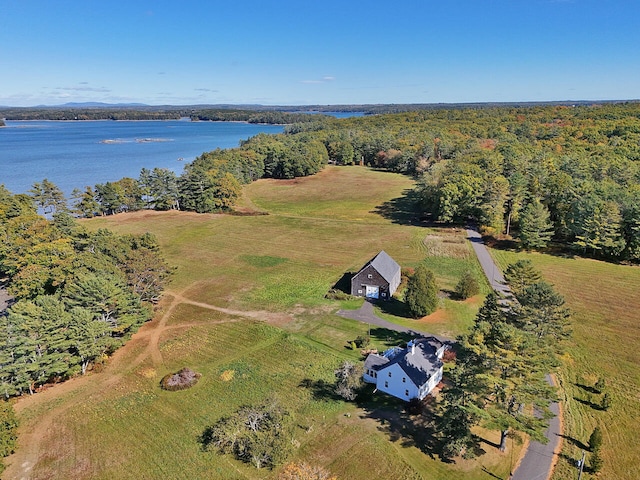 aerial view featuring a rural view and a water view