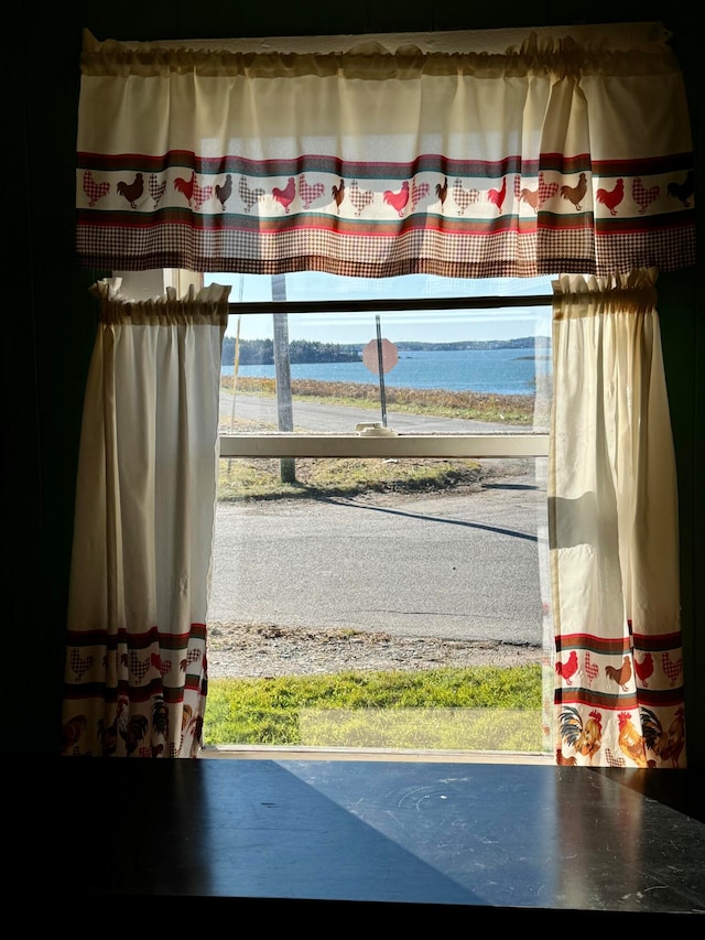 room details featuring a water view