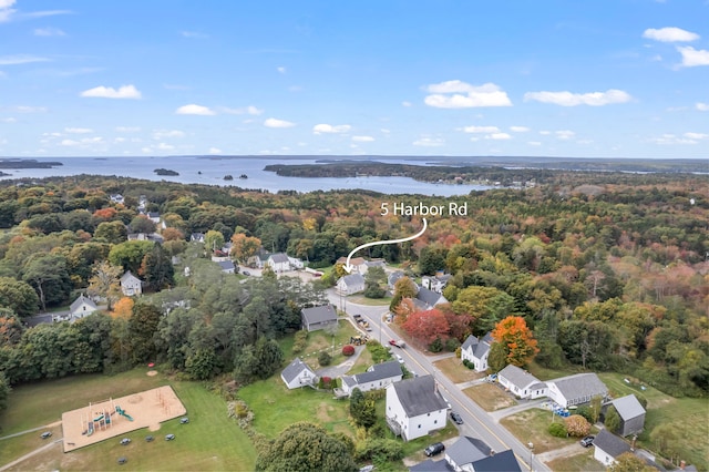 aerial view featuring a water view