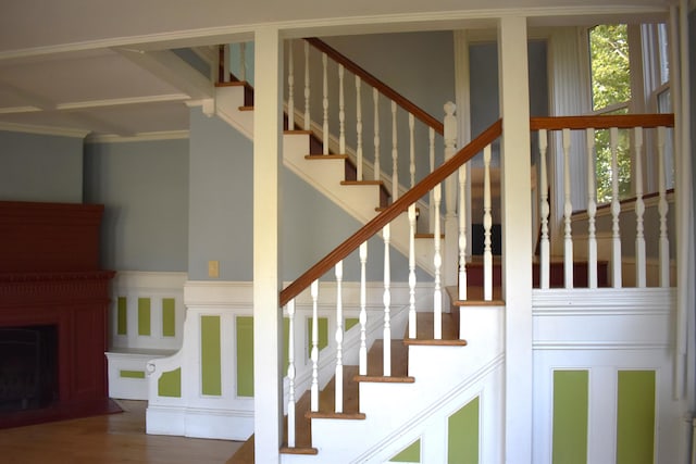 stairway featuring hardwood / wood-style floors