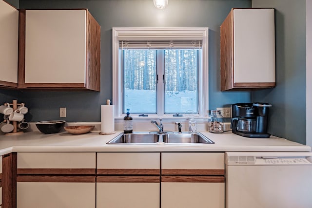 kitchen featuring white cabinetry, dishwasher, and sink