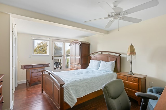 143 Beach Ave Unit 203, Kennebunk, ME 04043 - bedroom with dark wood finished floors, beam ceiling, and ceiling fan