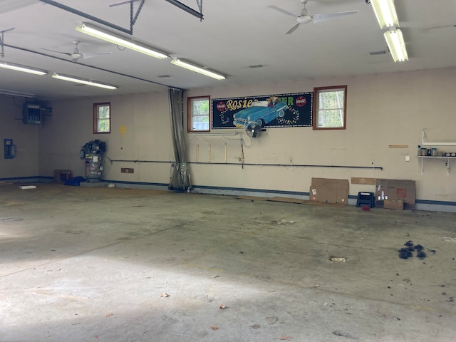 garage featuring ceiling fan