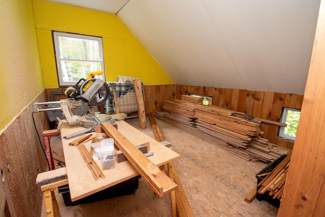 5-27 Cooks Is, Orneville Twp, ME 04463 - additional living space with plenty of natural light, lofted ceiling, and wood walls