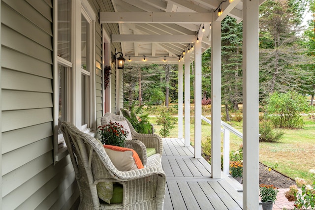 459 Durham Rd, Brunswick, ME 04011 - wooden terrace with covered porch and a yard