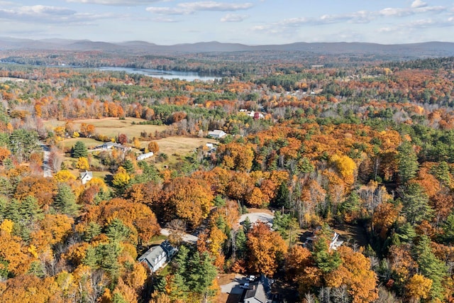 bird's eye view featuring a water and mountain view