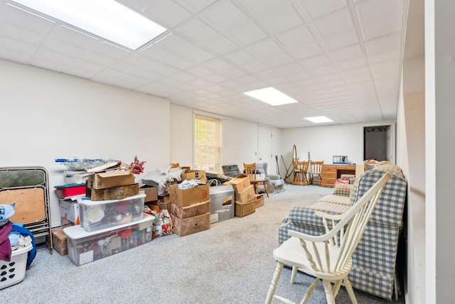 basement with carpet flooring