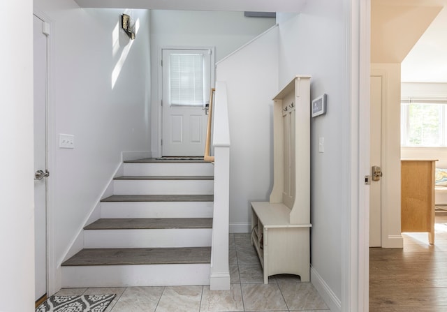 staircase with wood-type flooring