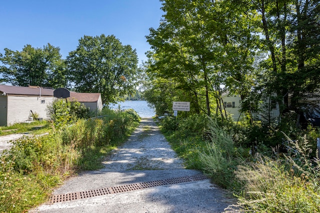 view of road with a water view