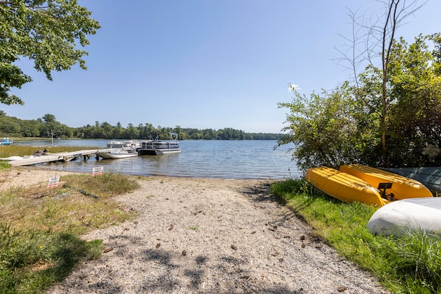 view of dock with a water view