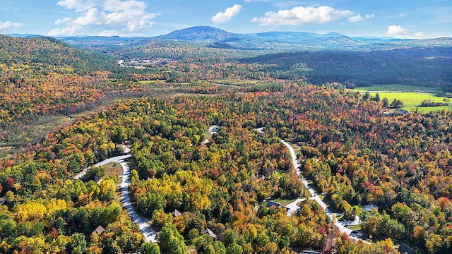 bird's eye view with a mountain view and a wooded view